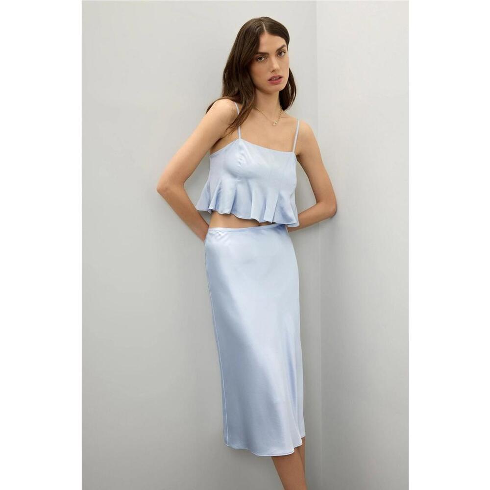 Club Monaco Silk Charmeuse Midi Skirt Blue Size 8 (As Is Condition)